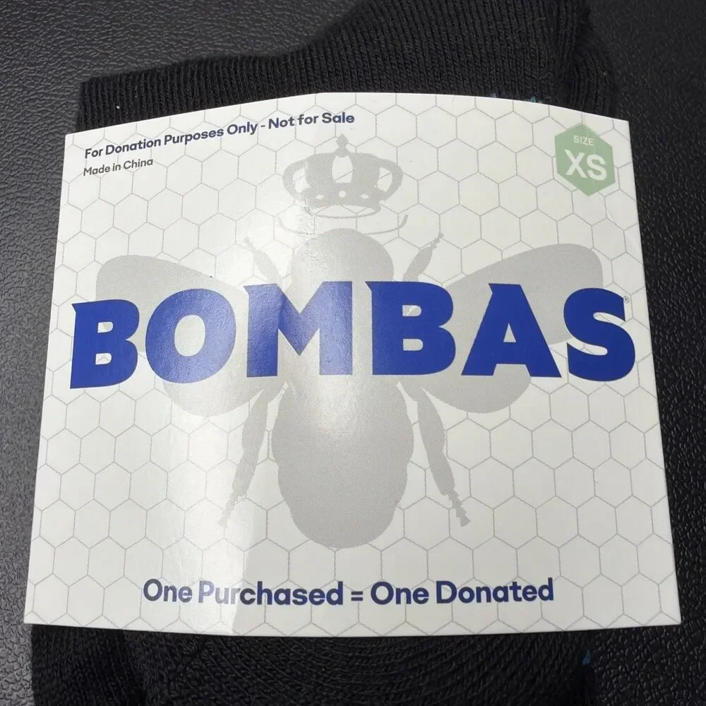Bombas Youth XS Half Calf Socks in Black With orange And Blue Stripe